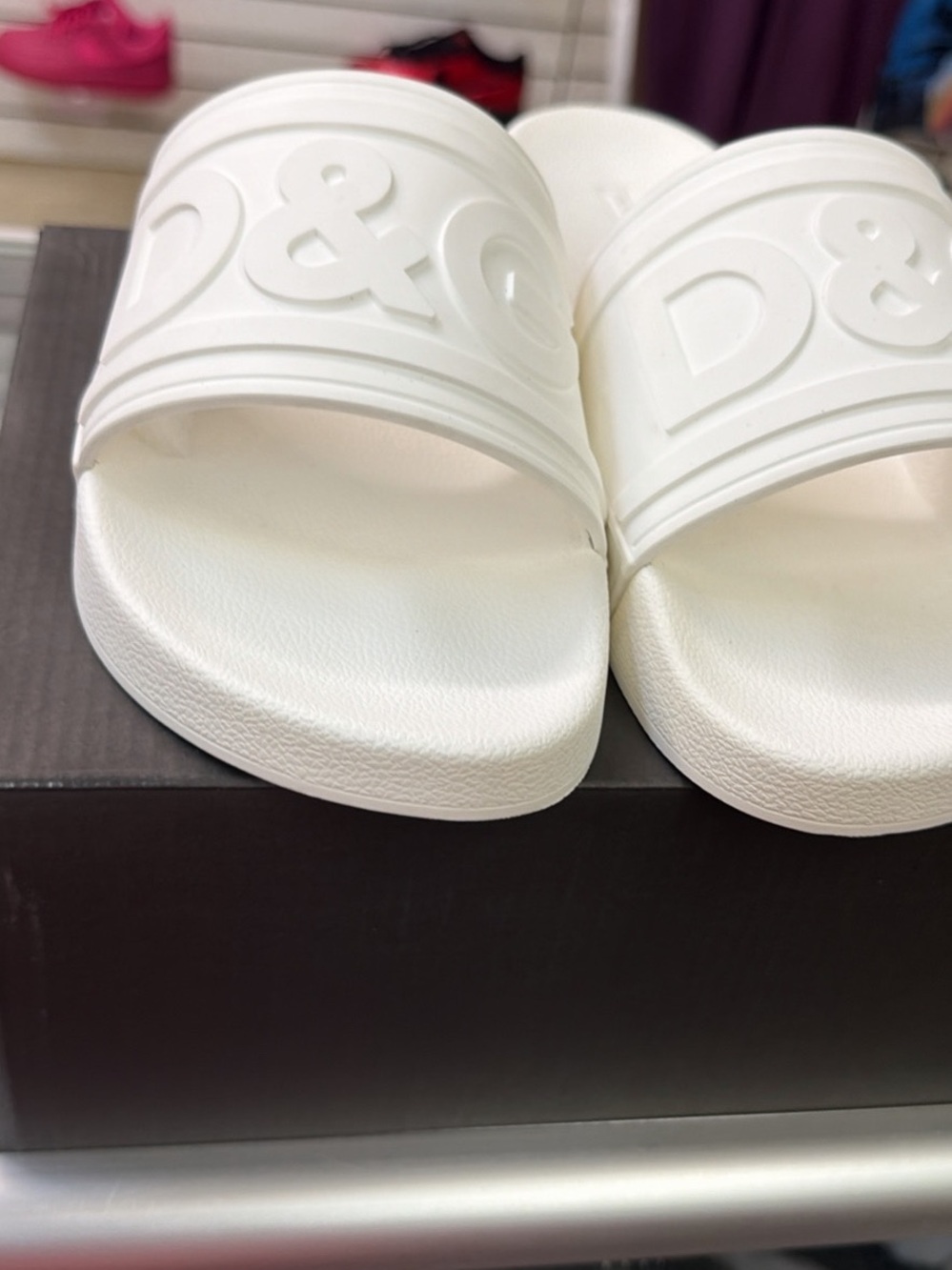 Dolce & Gabbana White Embossed Logo Slide Sandals